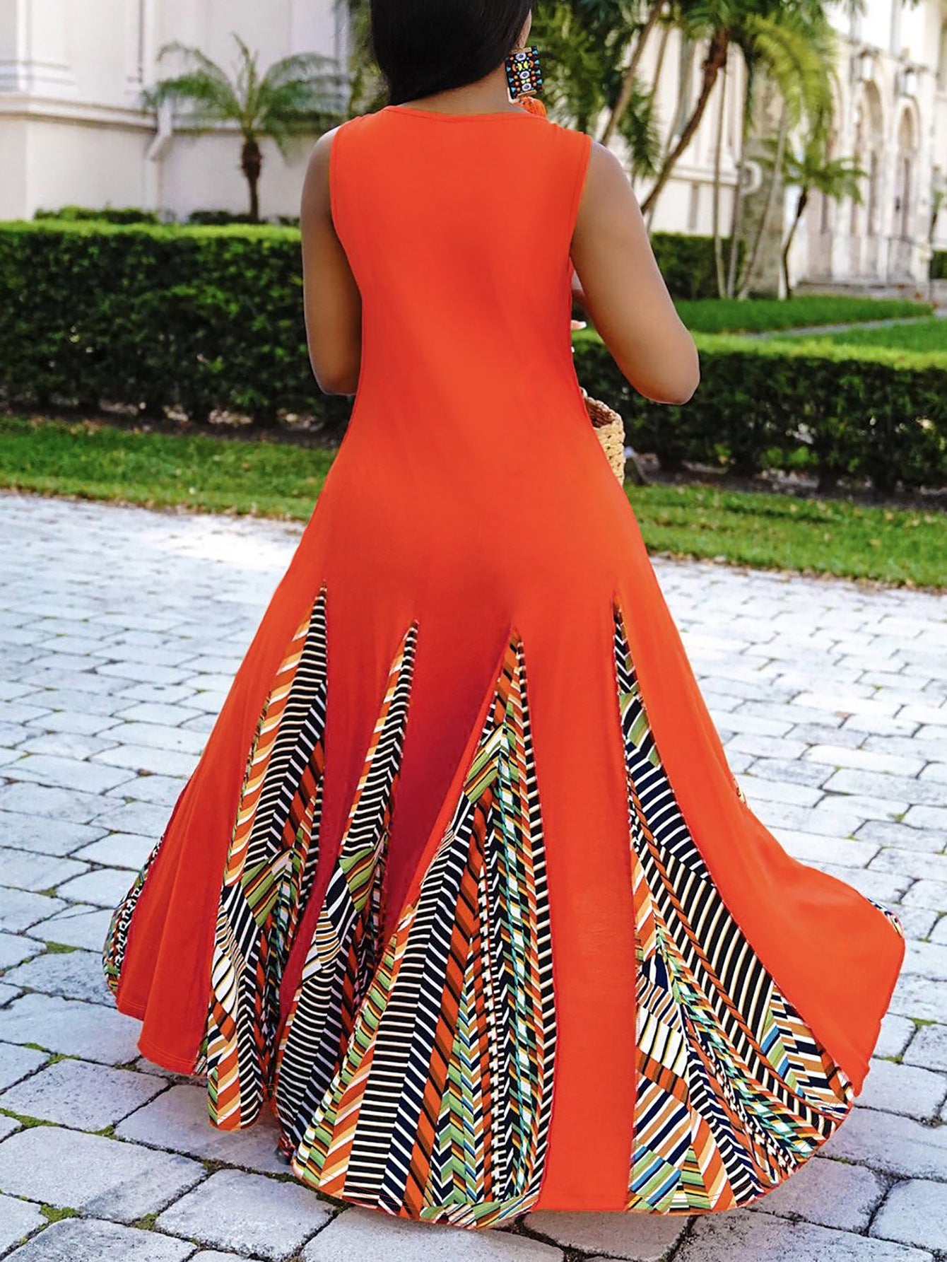 Women Spring and Summer Round Neck Patchwork Dress 4