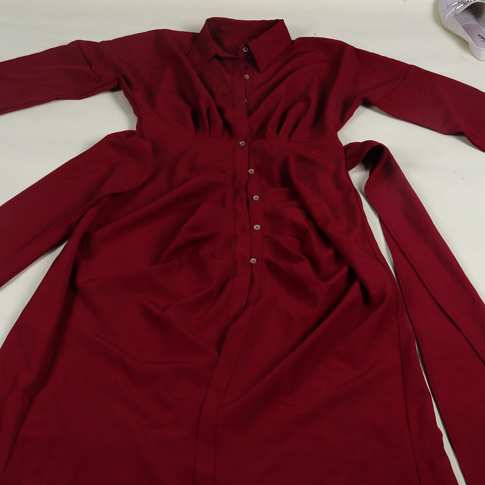 Women Sexy Lace-Up Buttoned Long-Sleeved Dress 31