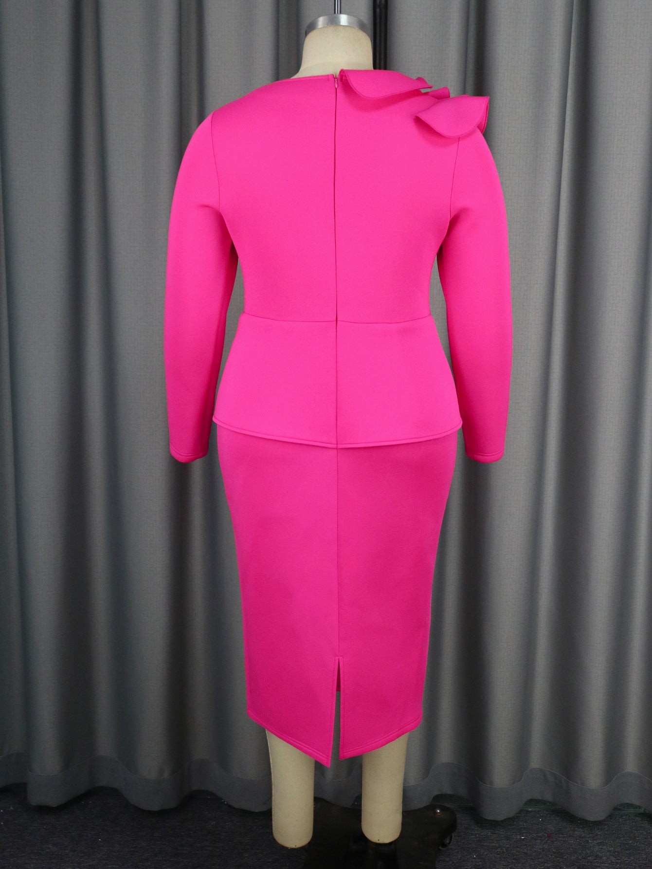 Irregular Collar Long-Sleeved Layered Fake Two-Piece High-Waist Dress 4