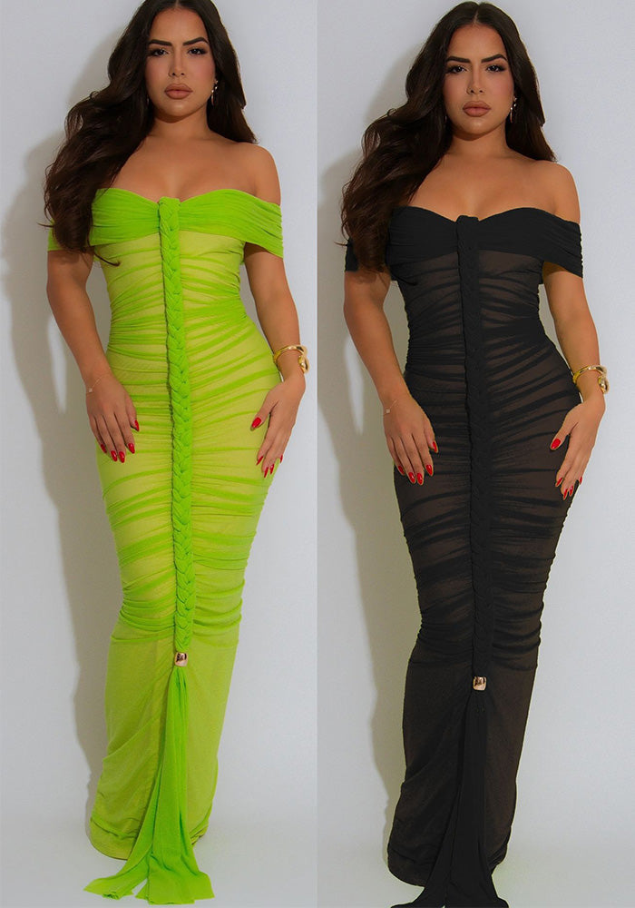 Women Sexy Pleated Mesh Dress