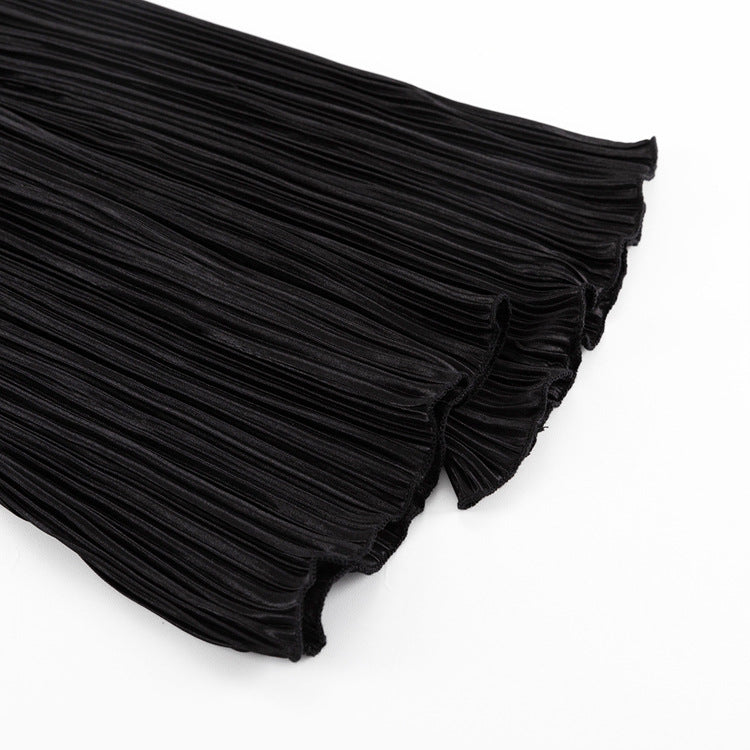 Women's Autumn Round Neck Belt Bell Bottom Long Sleeve Long Pleated Dress 26