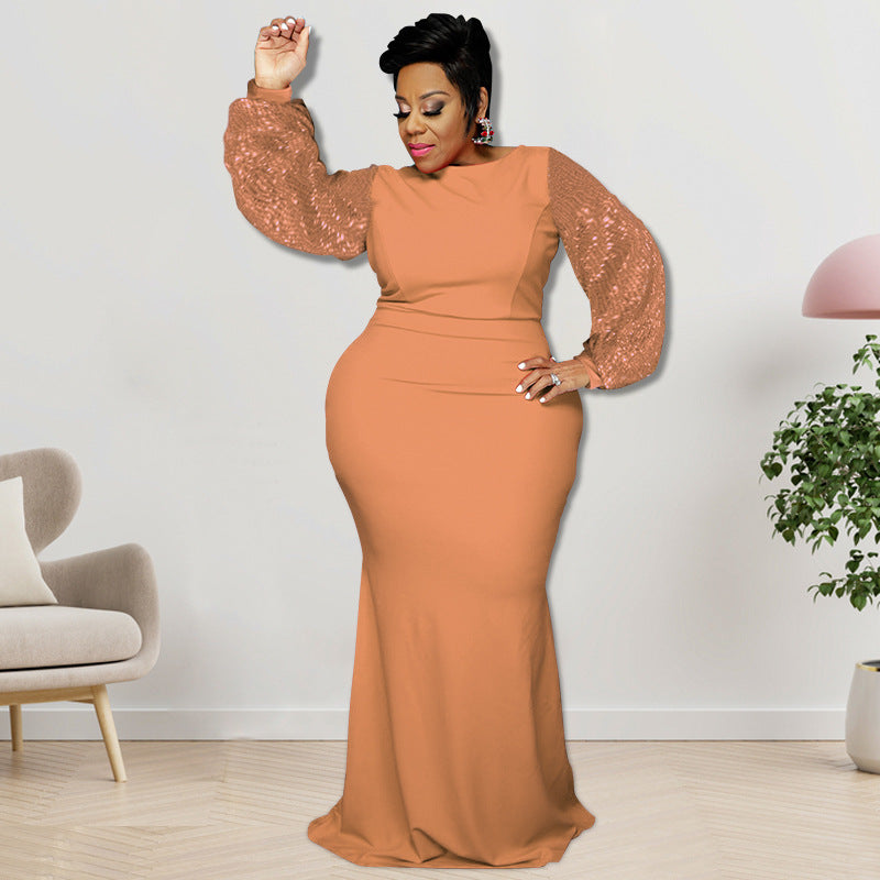 Plus Size Women's Long Sleeve Sequin Dress Autumn 9