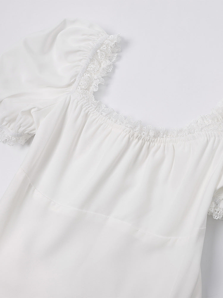 Women Square Neck sexy lace Patchwork Backless pleated dress 7