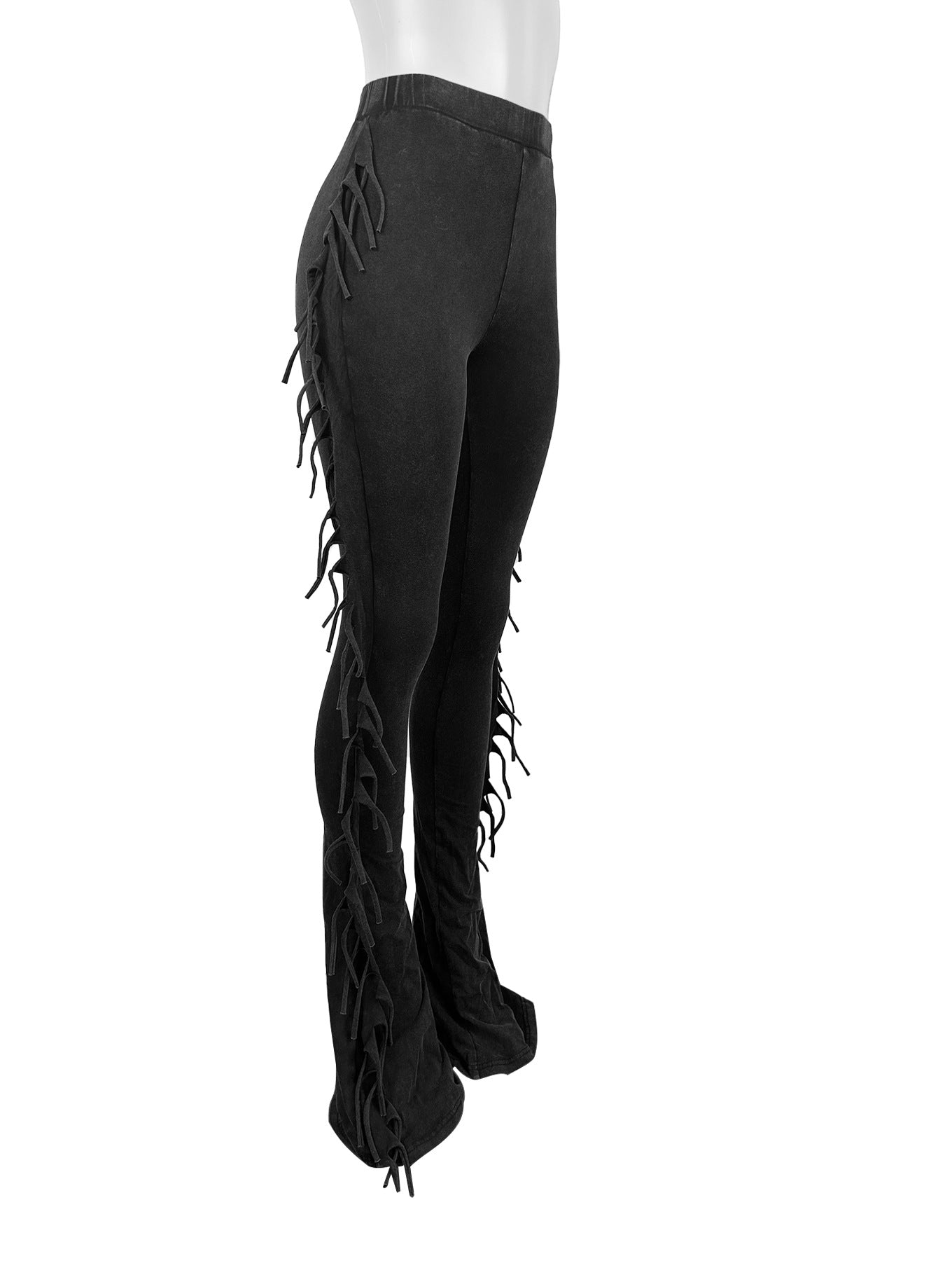 Casual Women Tassel Elastic Tight Fitting Micro Bell Bottom Pants 6