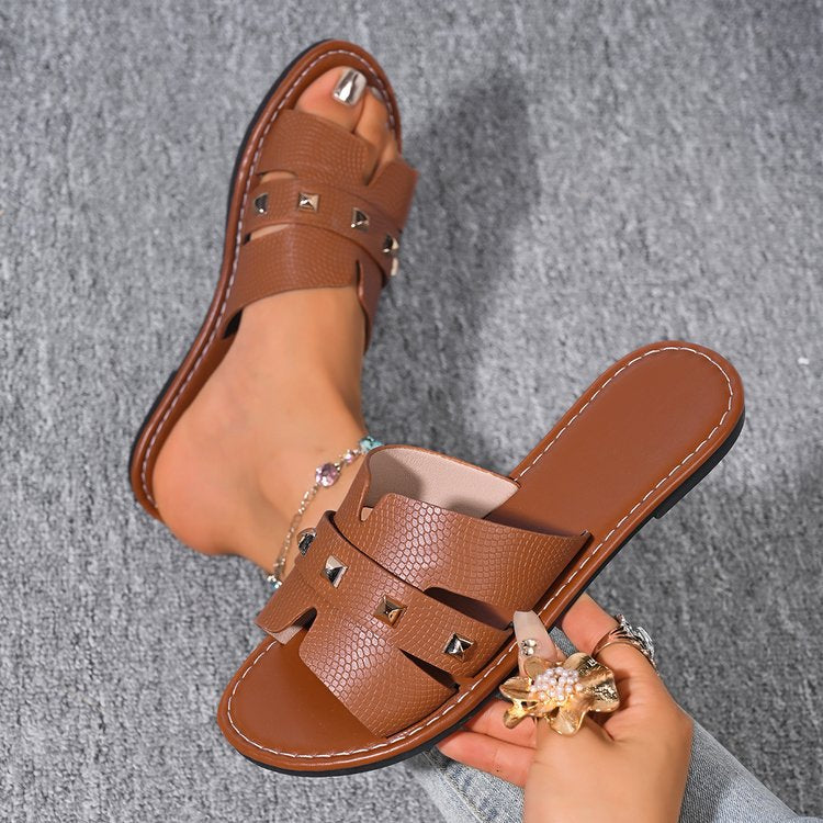 Plus Size Women's Solid Color Summer Flat Slippers Casual Open Toe Sandals 7