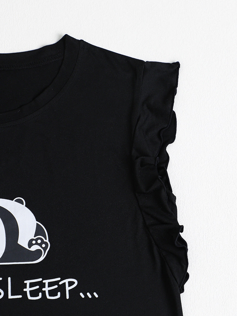 Summer Panda Print Flying Sleeve Pajamas Set Women's Home Clothes 8