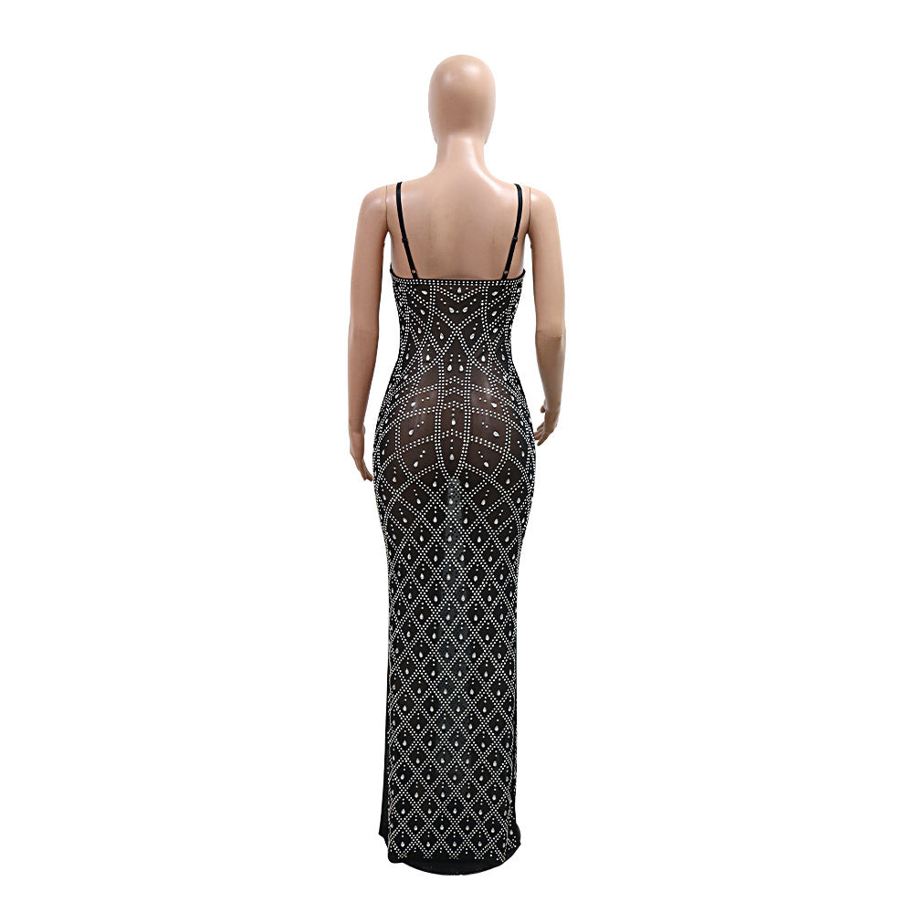 Women Party Sexy Beaded Bodycon Maxi Dress 6