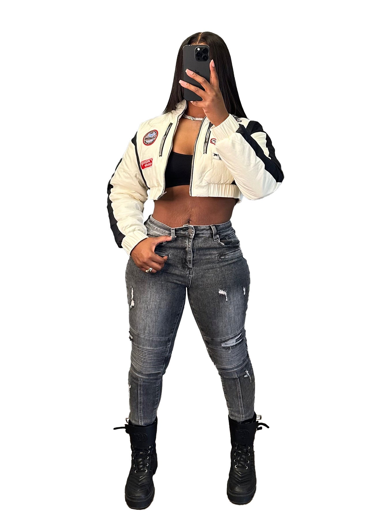 Women Stretch Ripped Denim Pants 7