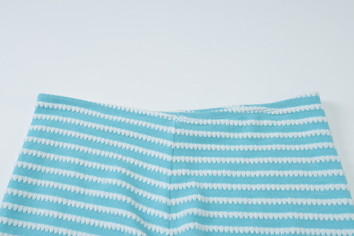 Women Summer Sexy Backless Lace-up Top Striped Shorts Two-Piece Set 15