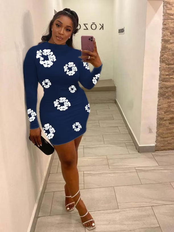 Women Long Sleeve Bodycon Sexy Print Dress 5