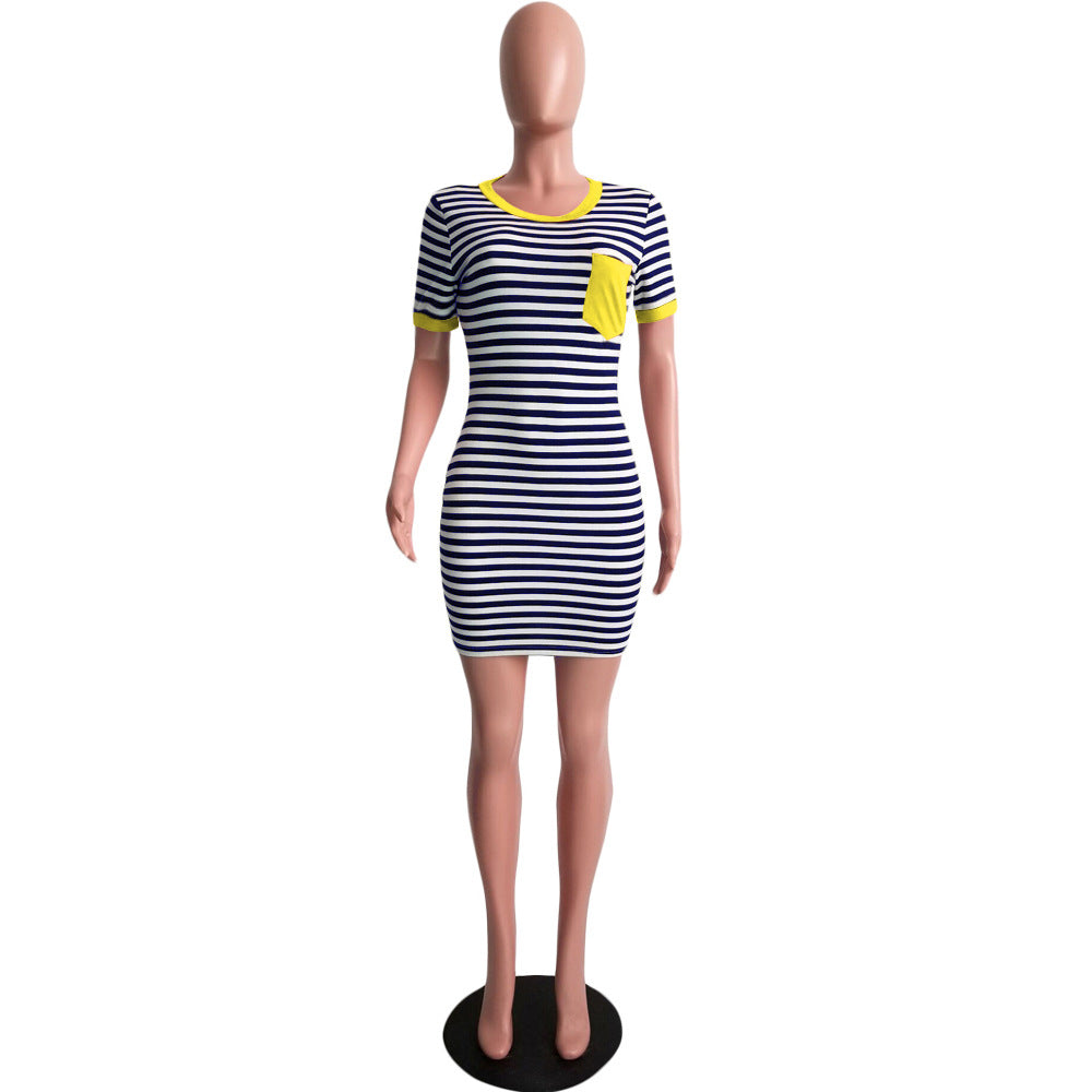 Summer Striped Print Pocket Dress 26