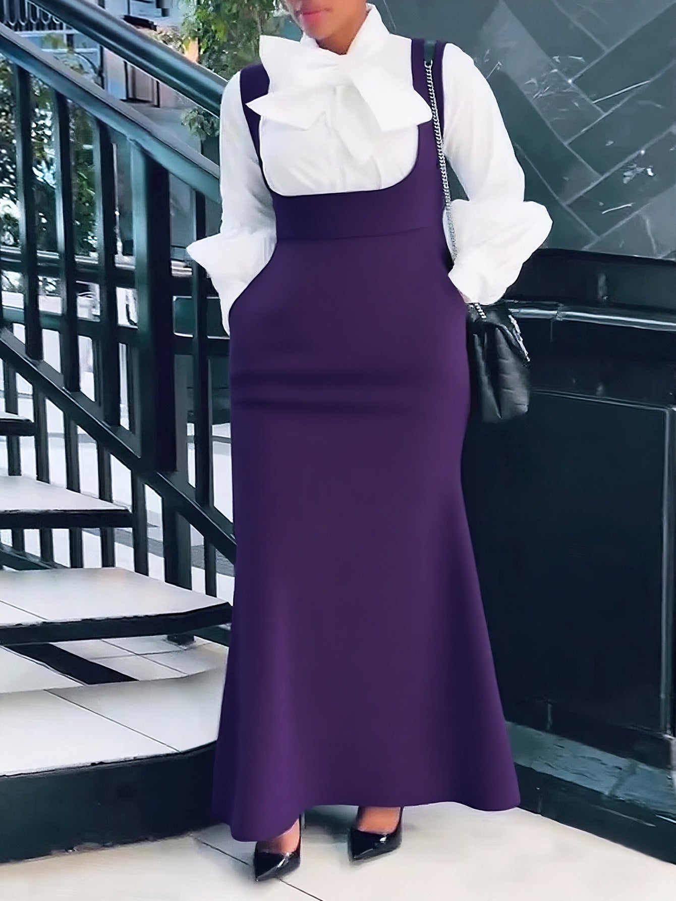 Plus-Size Women Solid Casual Suspender Skirt 4