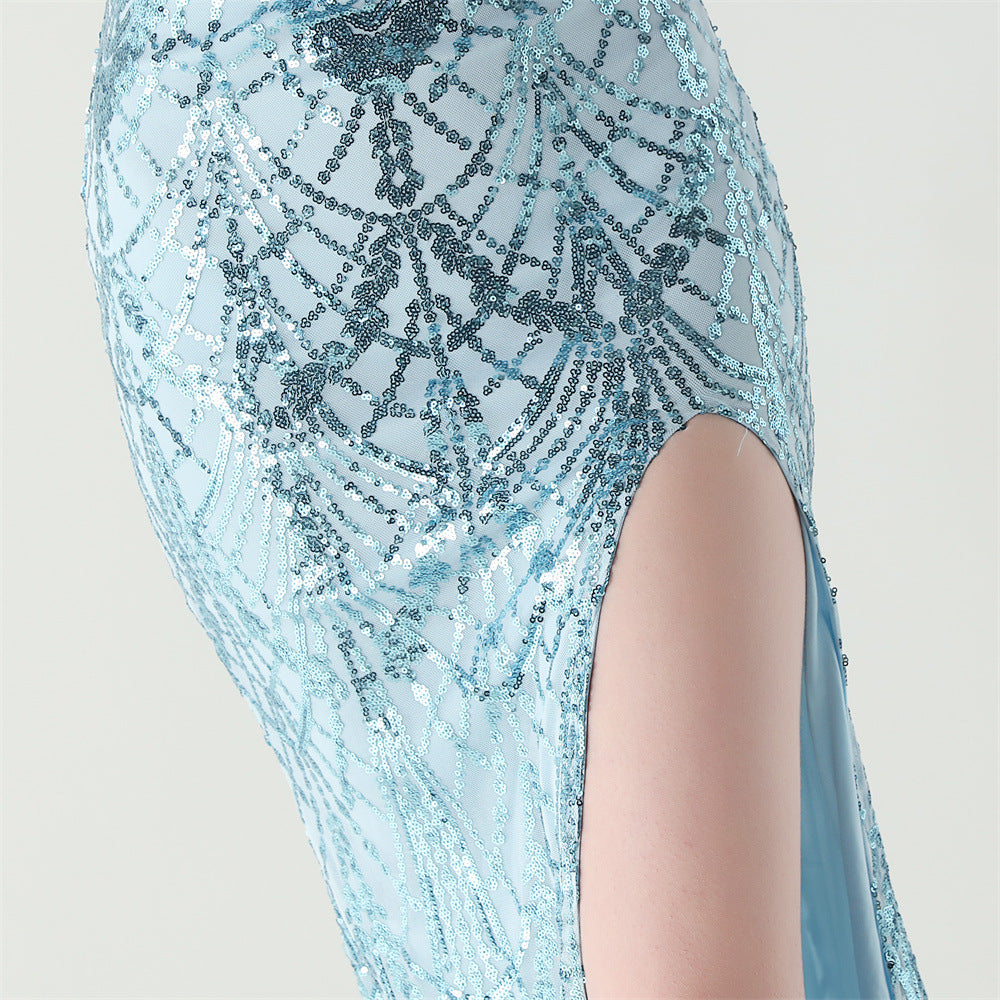 Women Beaded Tube Fishbone Lace-Up Sequin Formal Party Evening Dress 76