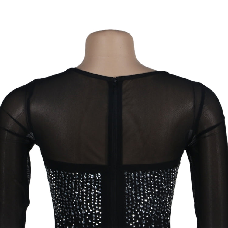 Winter Sexy Black rhinestone Beaded Patch Long Sleeve Jumpsuit 8