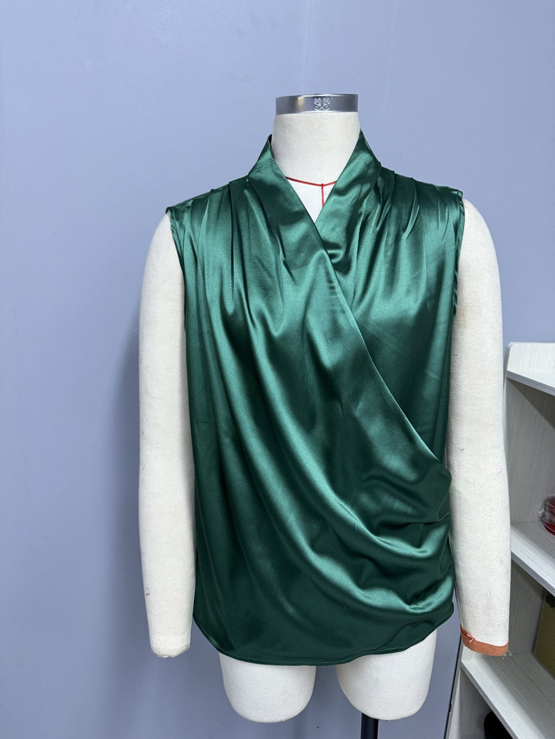 Women spring and summer sleeveless pleated sexy top 18