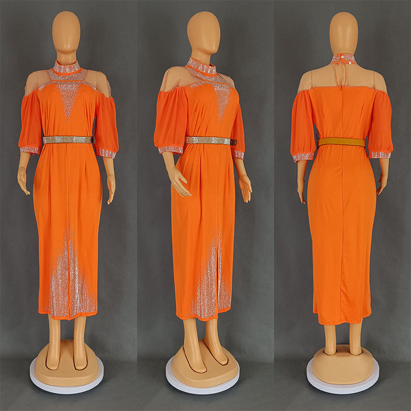 African Plus-Size Elegant Chic Beaded Patchwork Slit Bodycon Dress 15