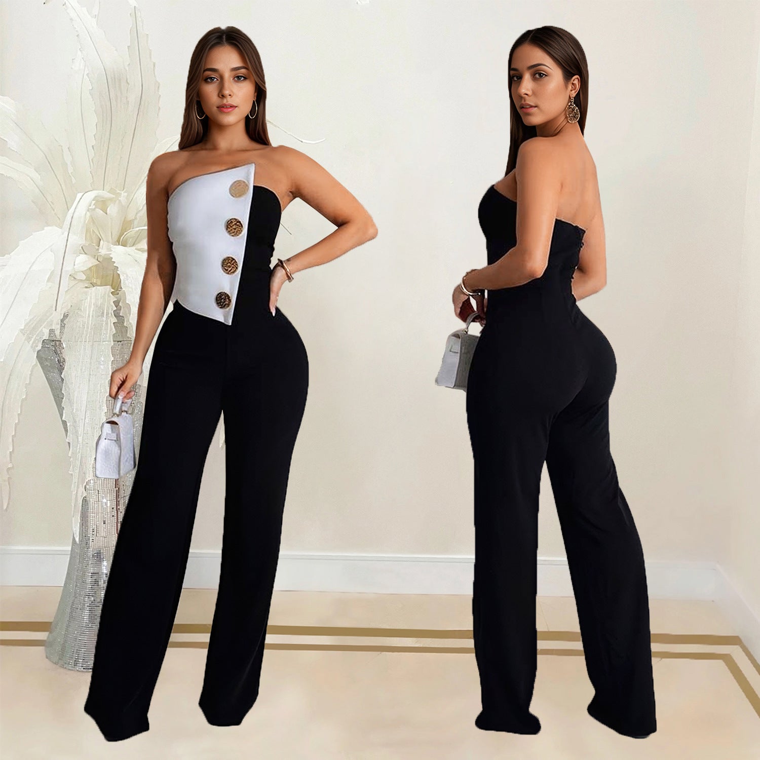Women Sleeveless Button Jumpsuit 3