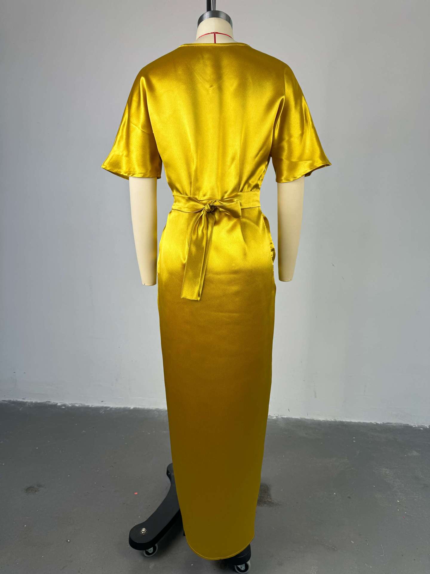 Women's Spring Chic Elegant V-neck Short Sleeve High Waist Slit Long dress 7