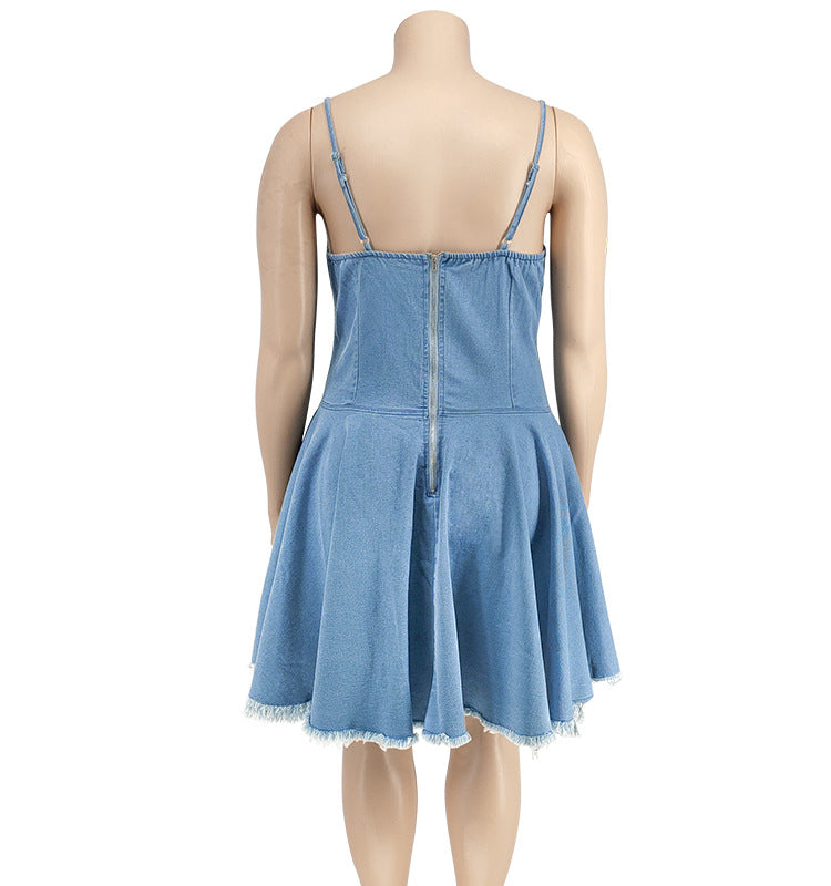 Plus Size Women's Spring Sexy Sleeveless Denim Dress 16
