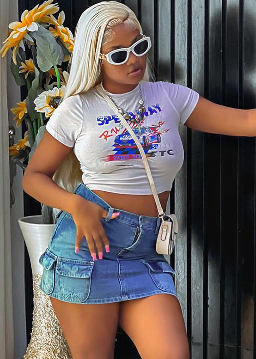 Women Denim Cargo Skirt 3