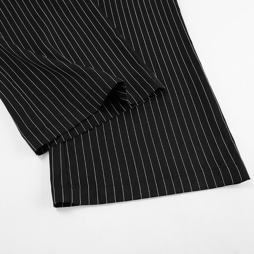 Summer Black And White Striped Chic Career Sleeveless Vest Pants Fashion Two-Piece Set 15