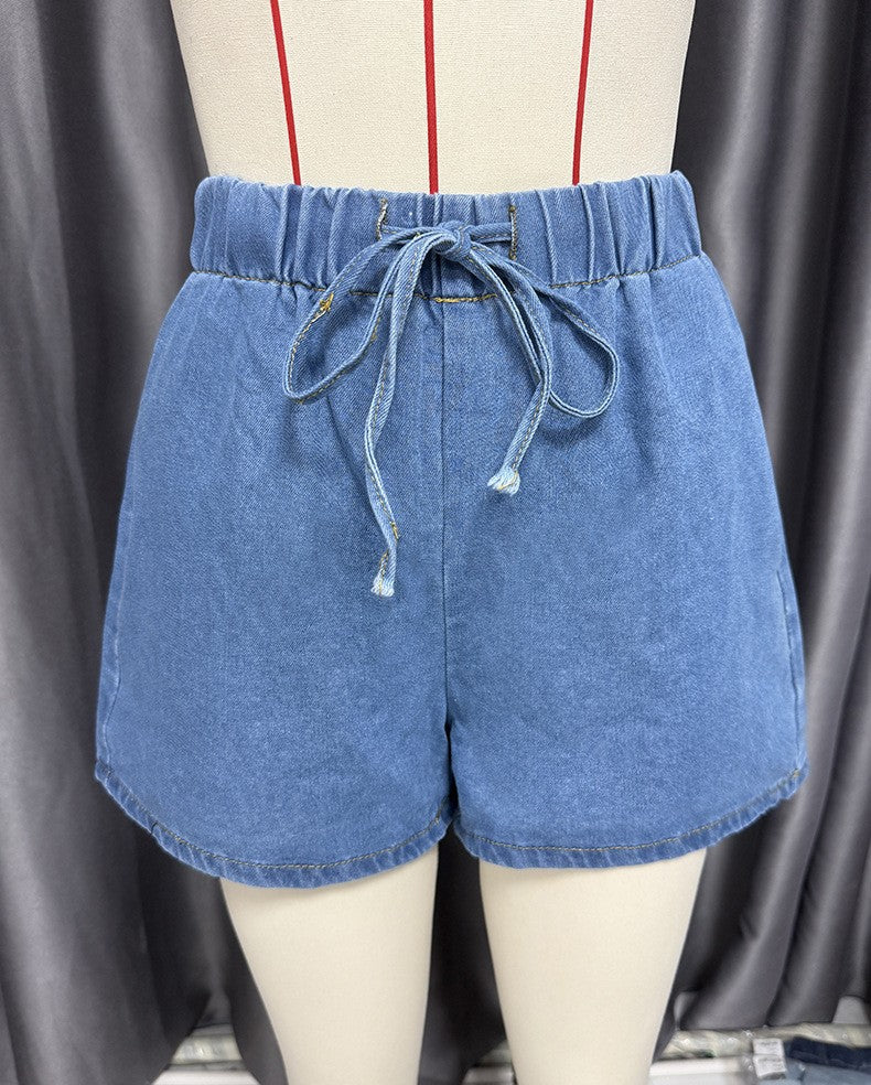 Women summer sleeveless lace top and denim shorts two-piece suit 27