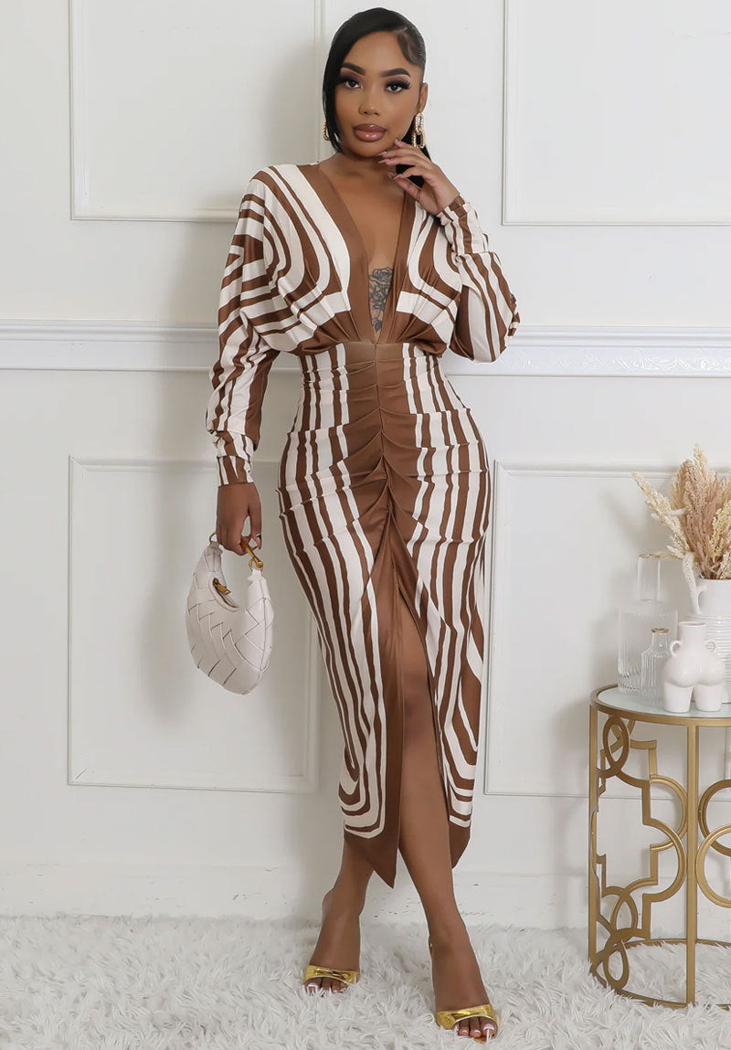 Women's Autumn Casual Printed V-Neck Long-Sleeved Sexy Dress 3