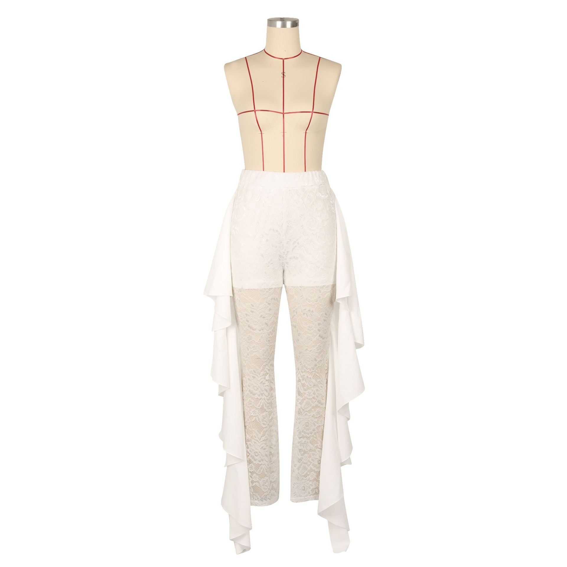 Women Lace Pants Ruffled Sexy See-Through Pants 7