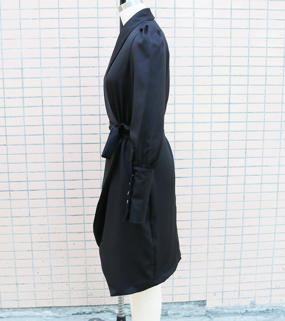 Women autumn and winter Solid shawl collar long-sleeved Blazer dress 11