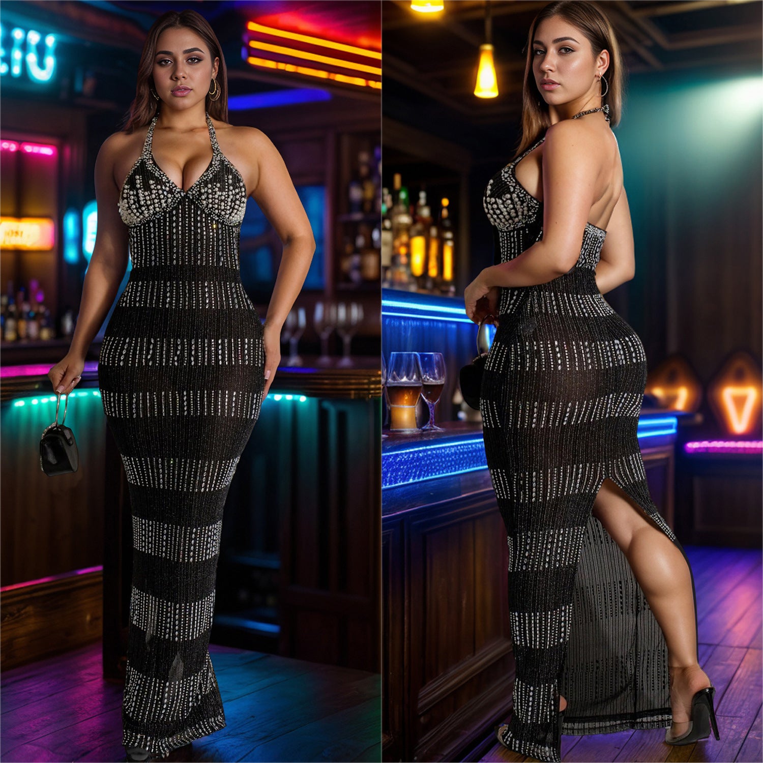 Women Lace Beaded V Neck Sleeveless Dress 5