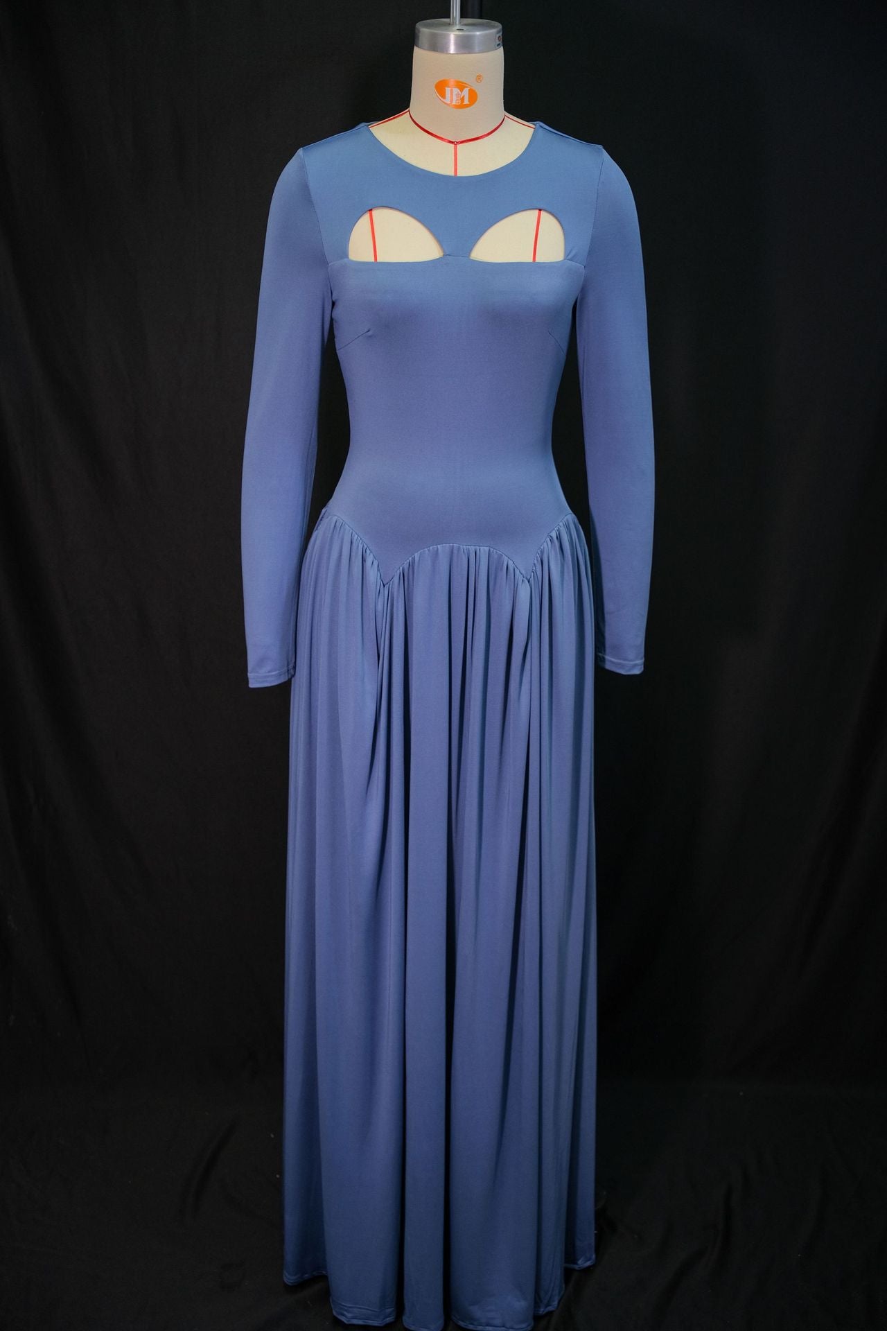 Women's Autumn Fashion Elegant Solid Color Long Sleeve Cut-Out Flared Dress 7