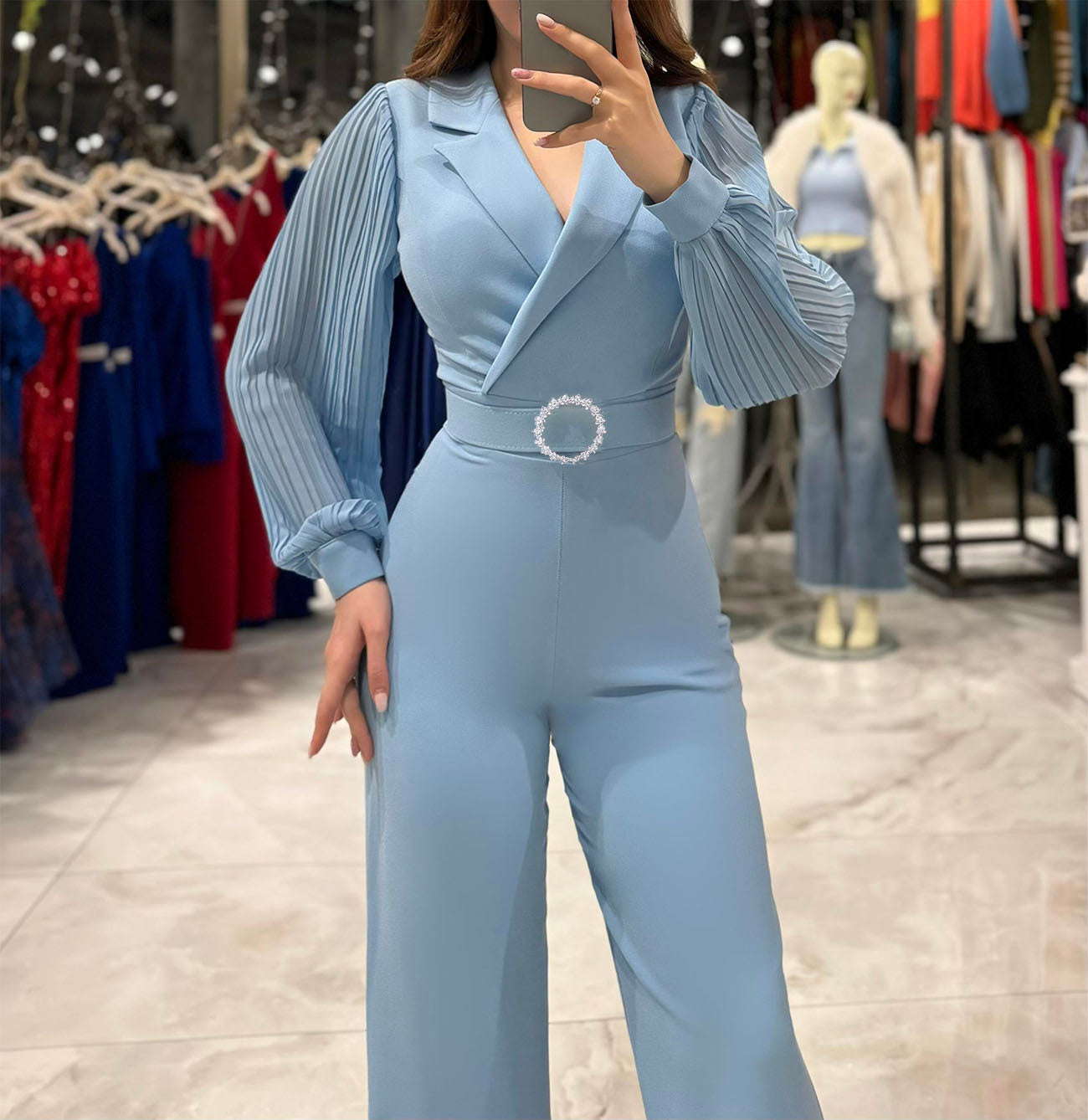Autumn And Winter Chiffon Patchwork Long-Sleeved Women's Formal Jumpsuit 4