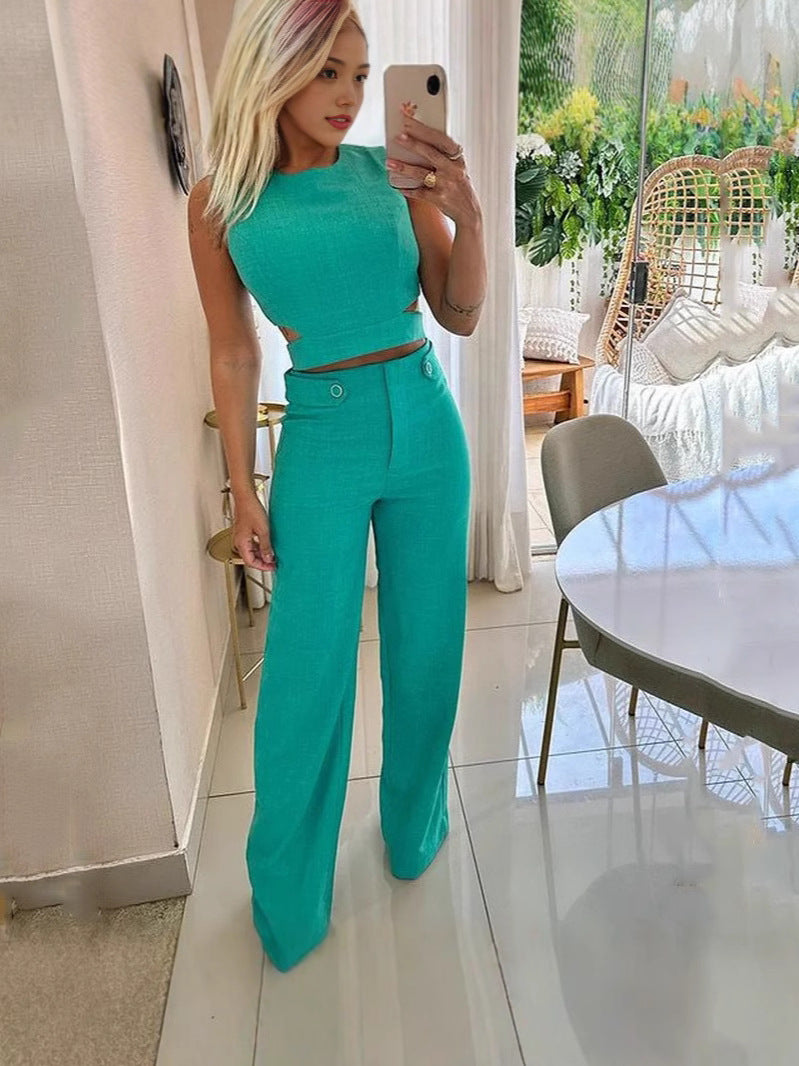 Women casual summer sleeveless top and pant two-piece set 8