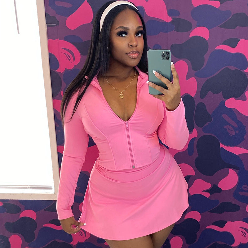 Women Sporty Casual Stand Collar Long-Sleeved Zippered Top and Pants Two-Piece Set 13