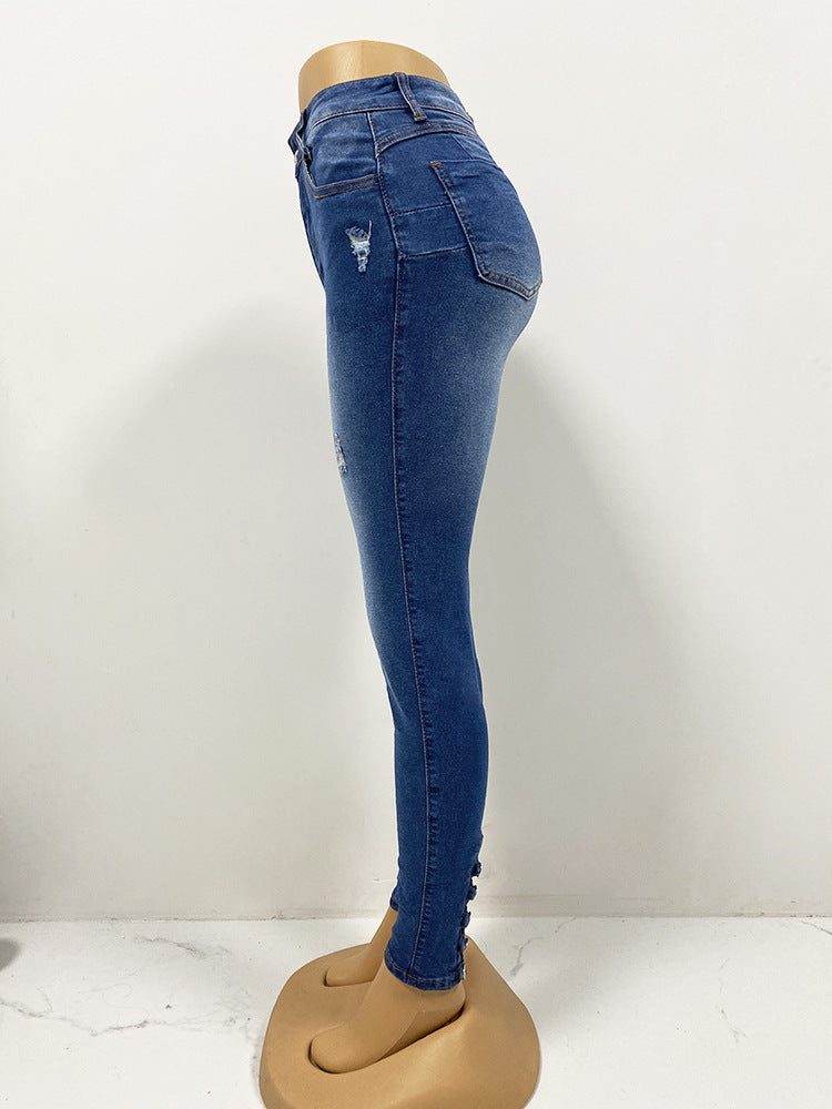 Spring High Waist Elastic Denim Pants For Women Tight Fitting Butt Lift Buttoned Tight Pants 8