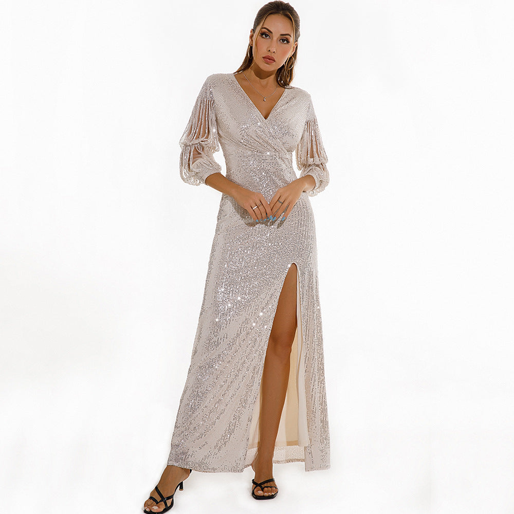 Women Sexy Vintage Green Sequin Dress 3