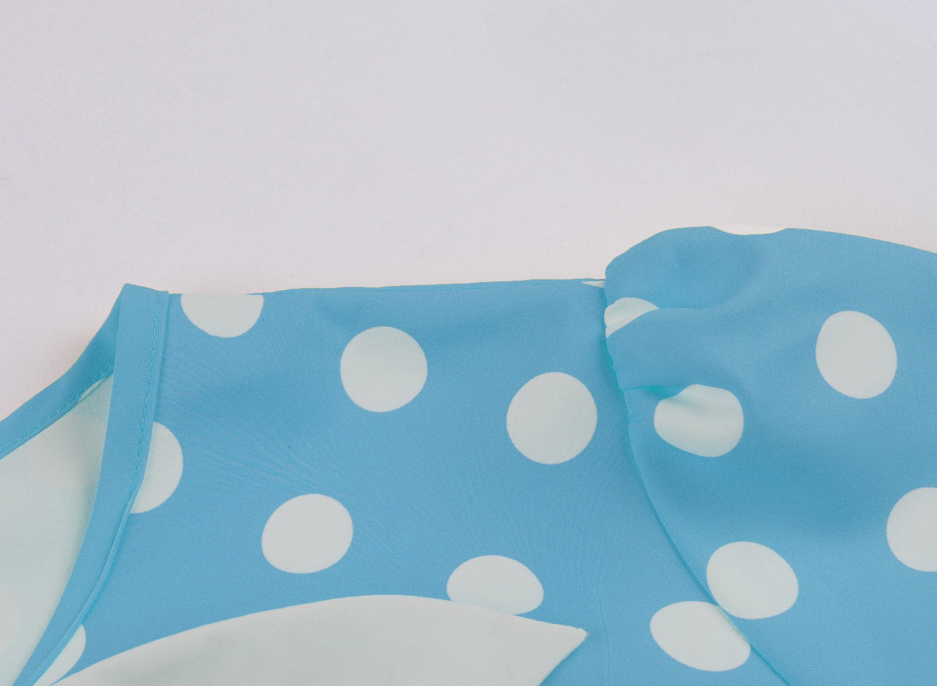 Women Round Neck Bow Tie Polka Dot Short Sleeve Dress 27