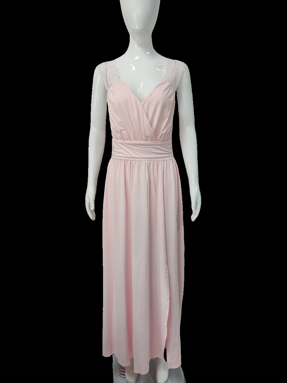 Women Sexy V-neck Sleeveless Lace Slit Dress 12