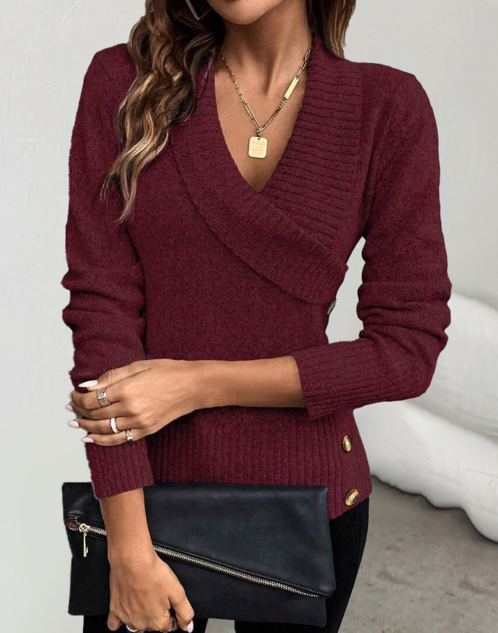 Women's Turndowqn collar button sweater 4