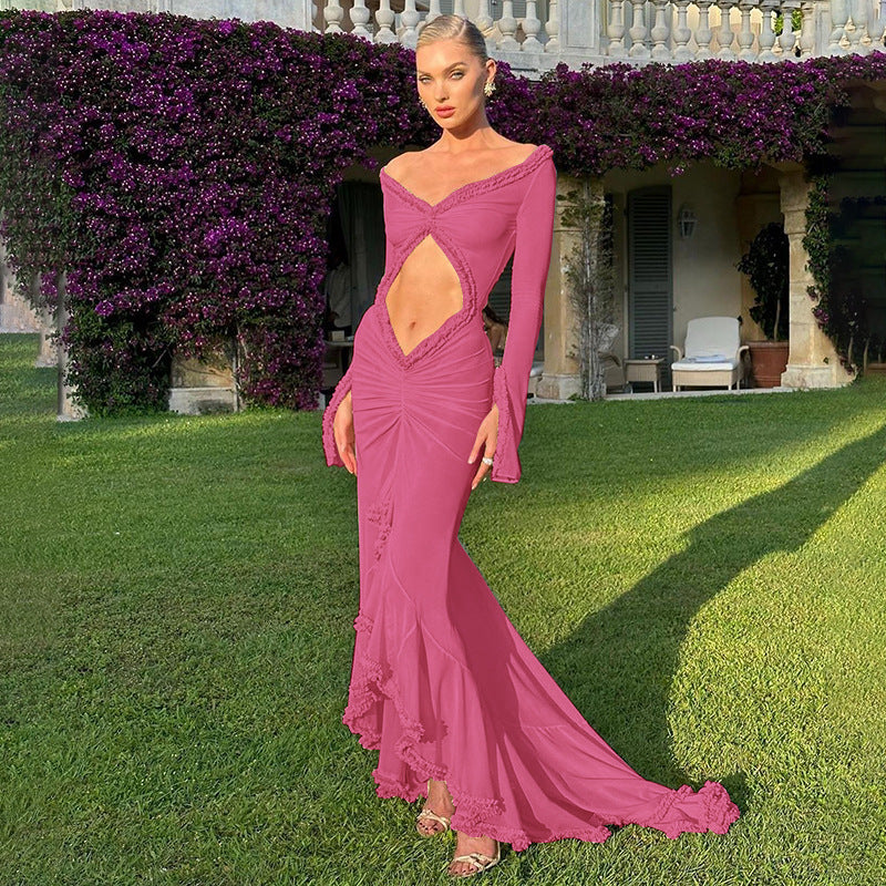 Women Hollow Gathered Lace Dress 10