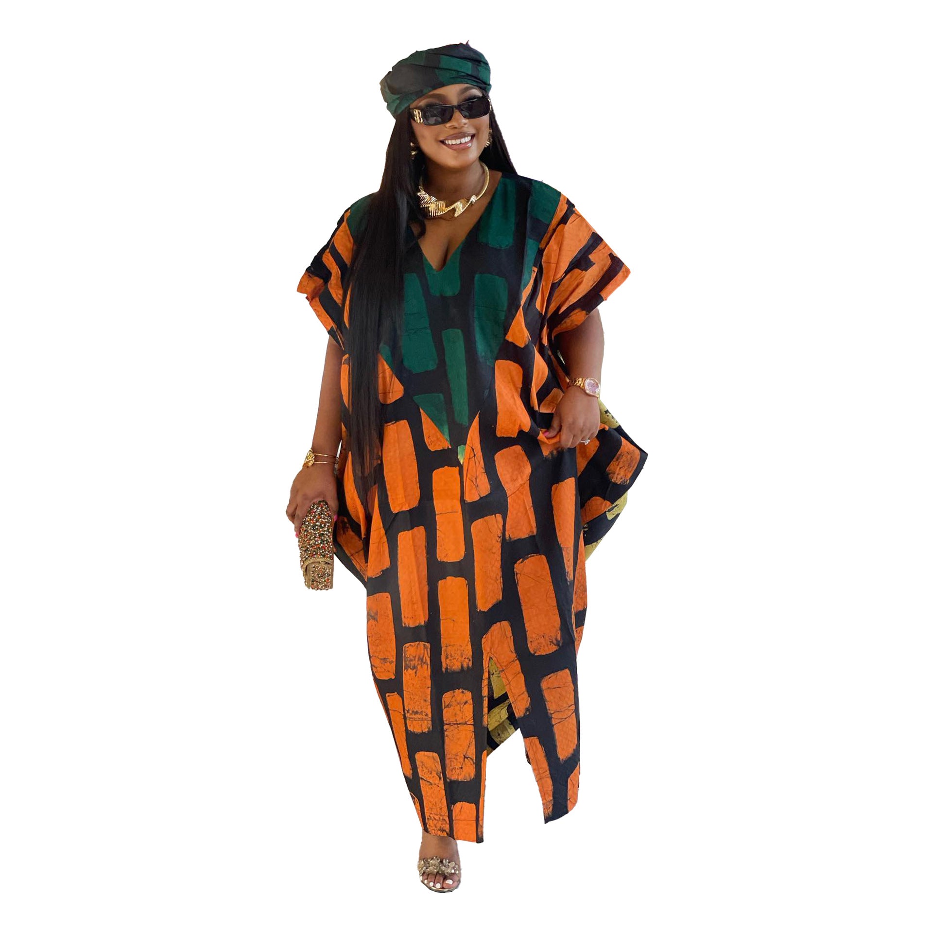 Women Contrast Print Loose Slit Dress 6