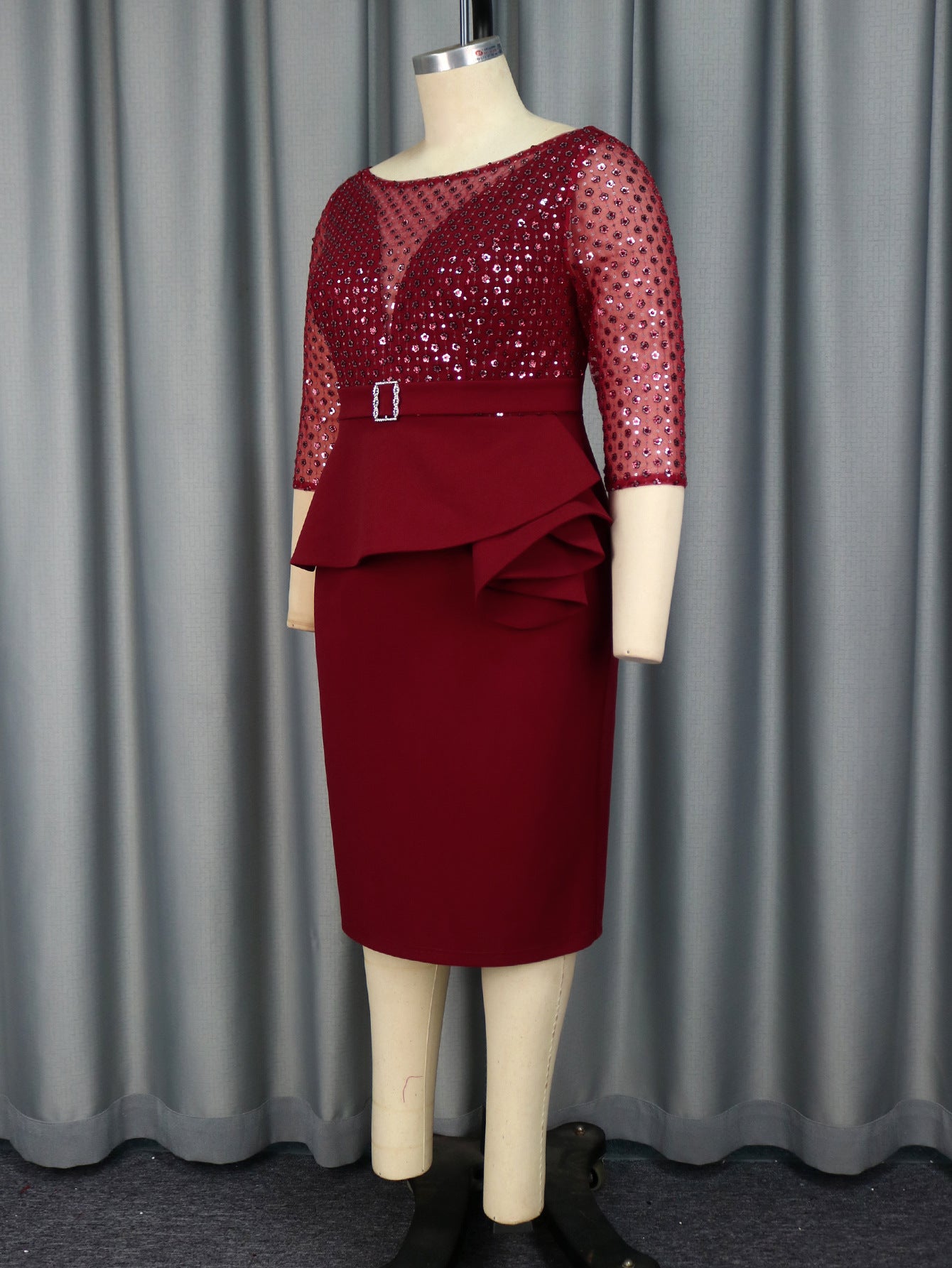 Summer U-Neck Sequin Formal Ruffle Plus Size Bodycon Party Dress 6