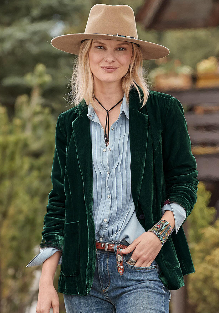 solid oclor velvet short blazer women's jacket