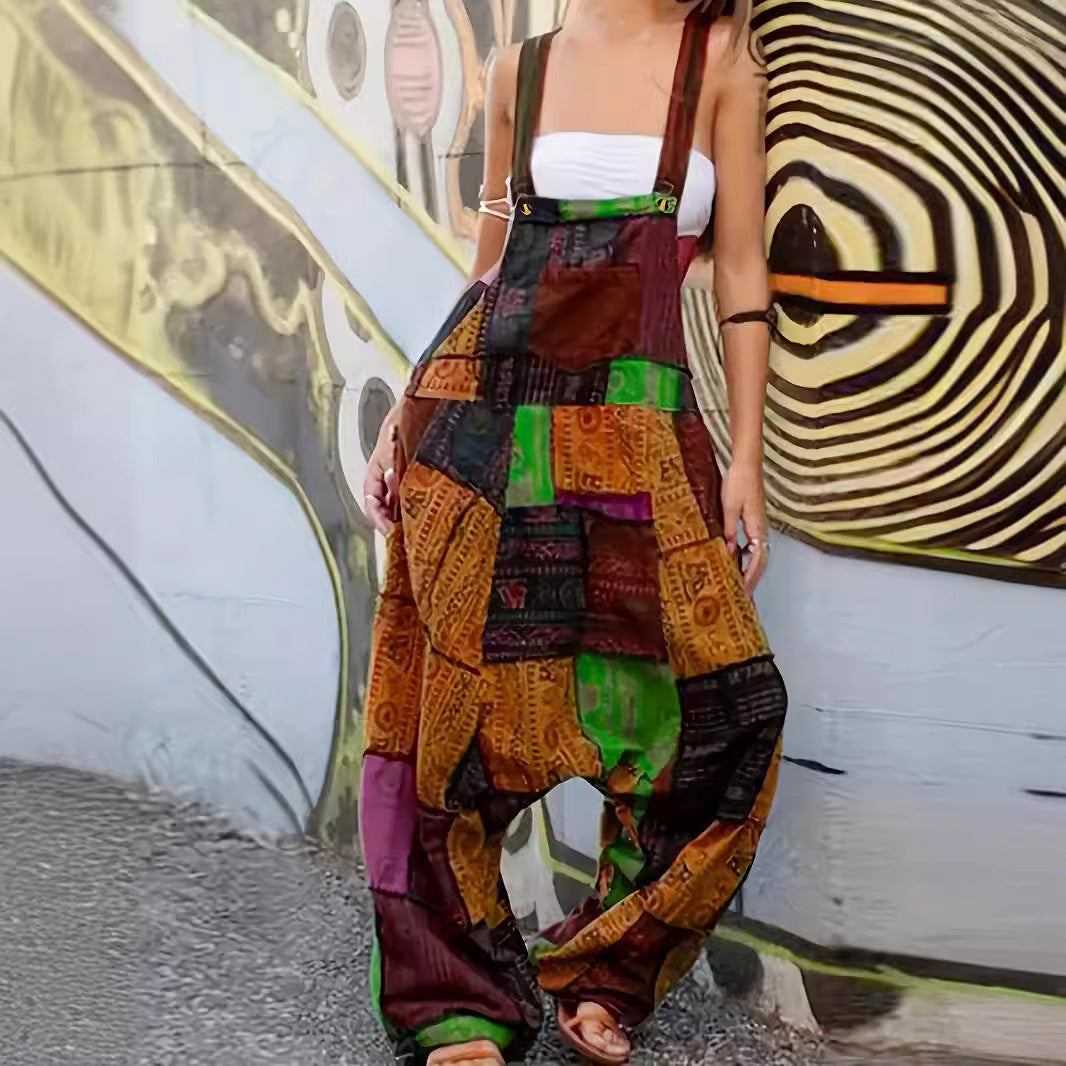 Women hippie patchwork print sleeveless jumpsuit 5