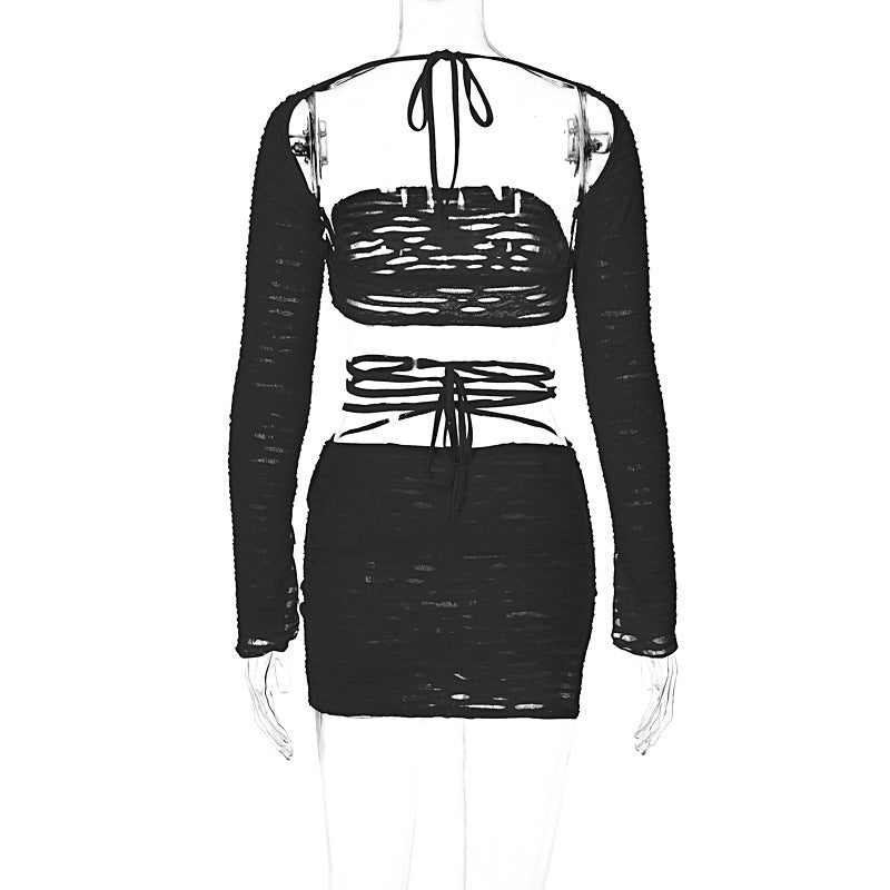 Womens Sexy Strapless Top and Tie Bodycon Mini dress Set 9