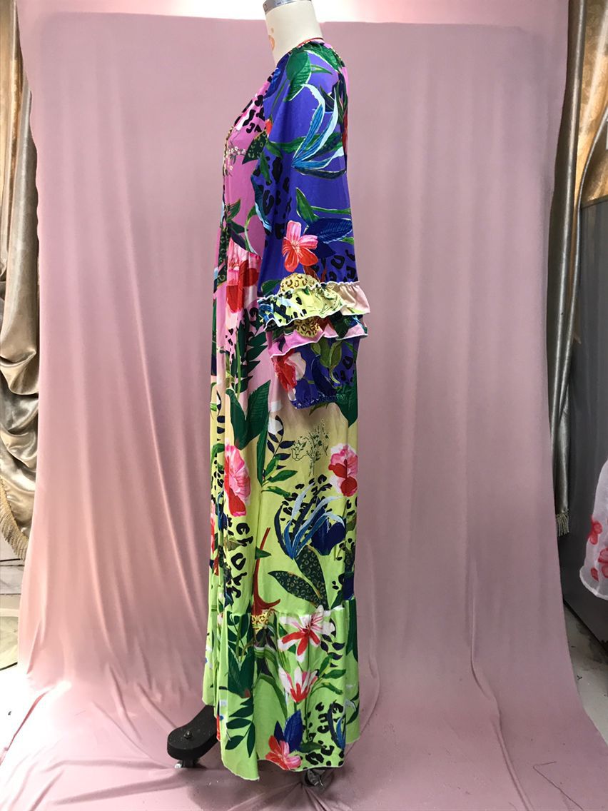 Women summer printed gradient ruffled v-neck sexy Maxi dress 10