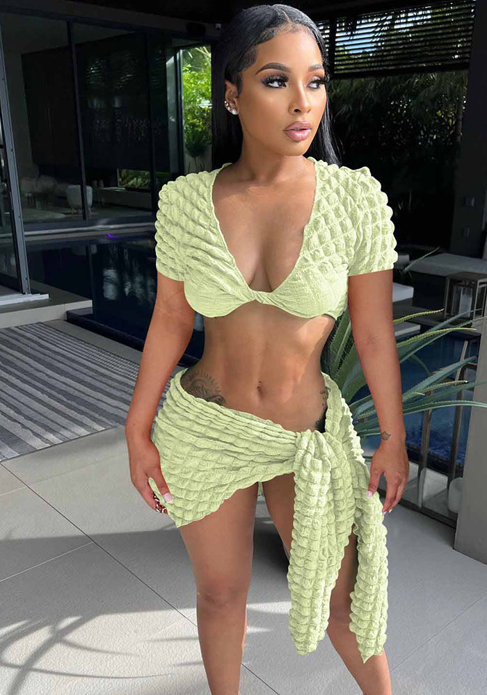 Women Sexy Crop Top and Skirt Two-Piece Set