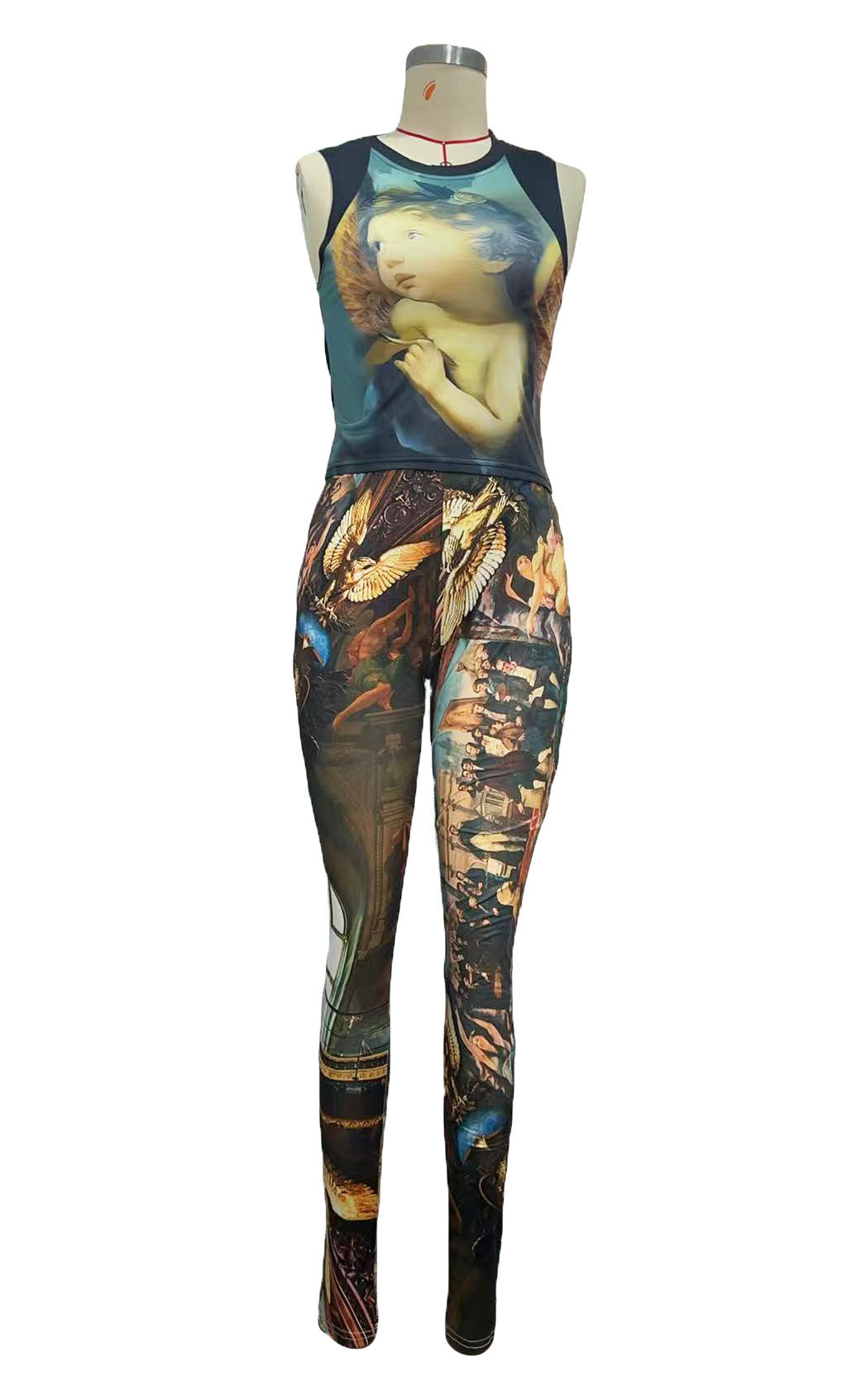 Fashion Print Sleeveless Slim Two Piece Set 6