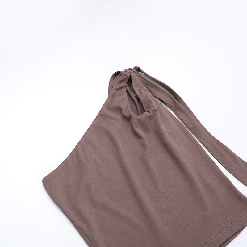 Women Spring Slash Shoulder Lace-Up Crop Top and Two Piece Set 13