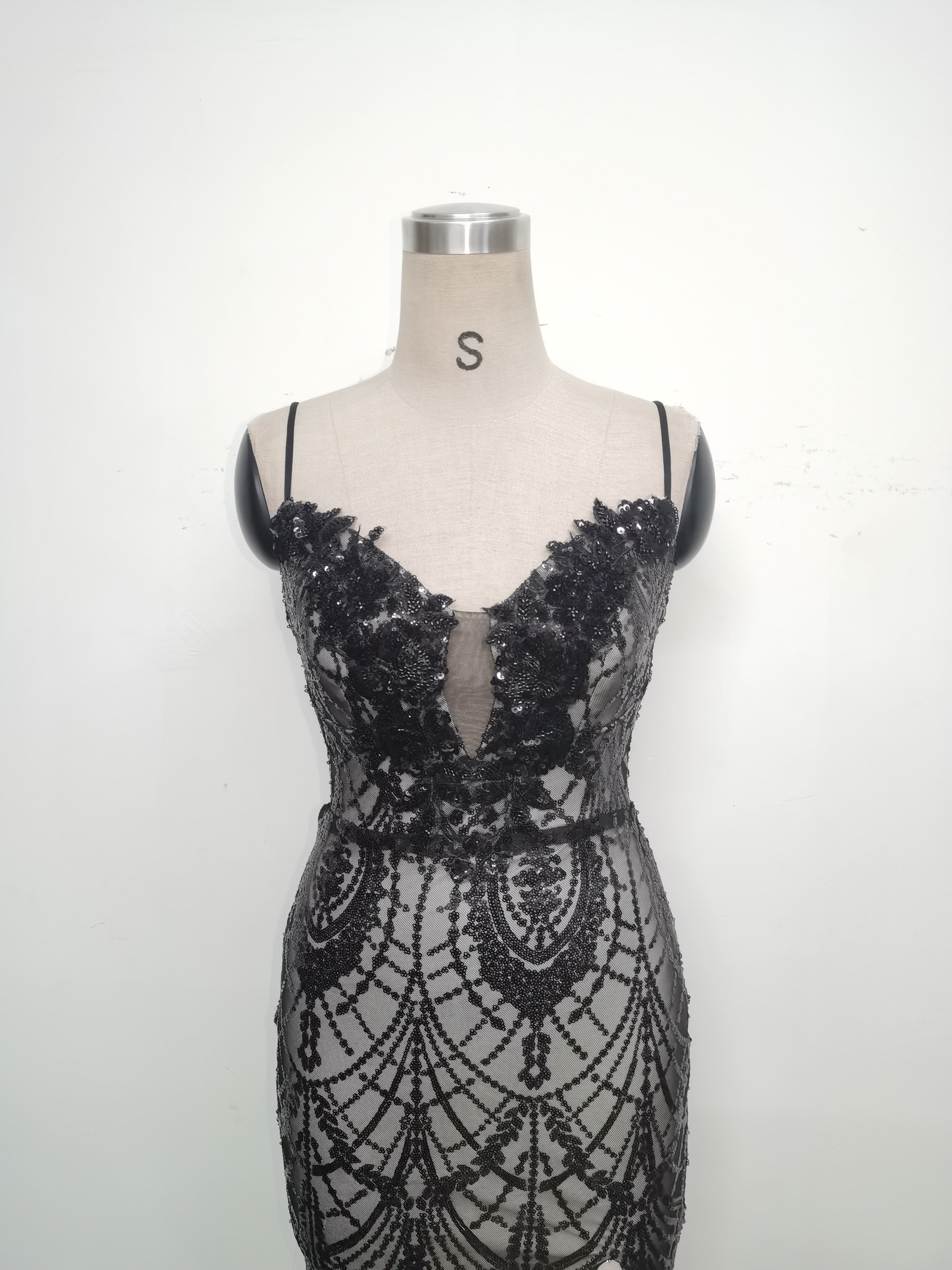 Women Beaded Tube Fishbone Lace-Up Sequin Formal Party Evening Dress 39